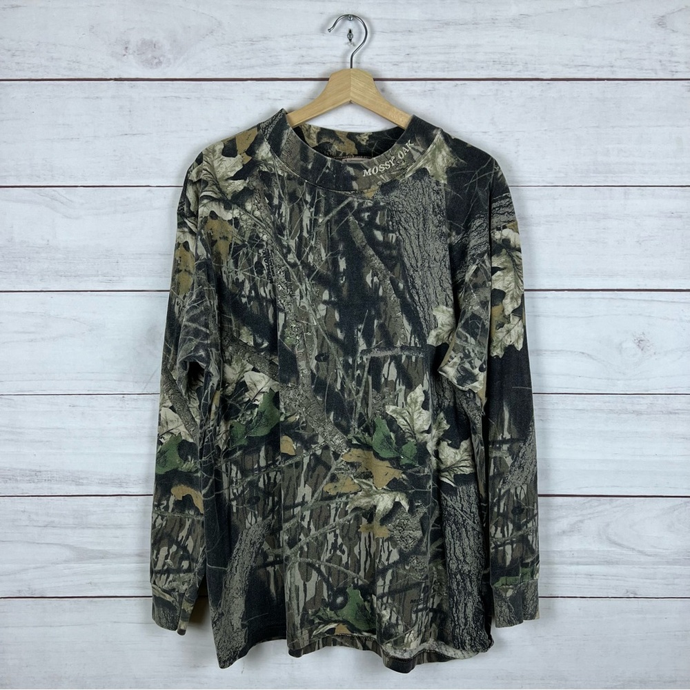 Vintage 90s Mossy Oak Mock Neck Long Sleeve Camo Shirt XL